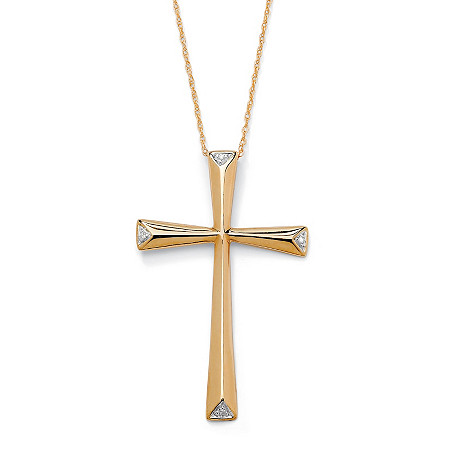 Diamond Accent Solid Cross Pendant and Rope Chain in 10k Yellow Gold 18" at PalmBeach Jewelry