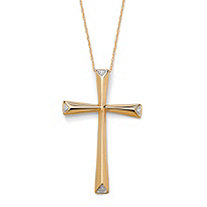 Diamond Accent Solid Cross Pendant and Rope Chain in 10k Yellow Gold 18