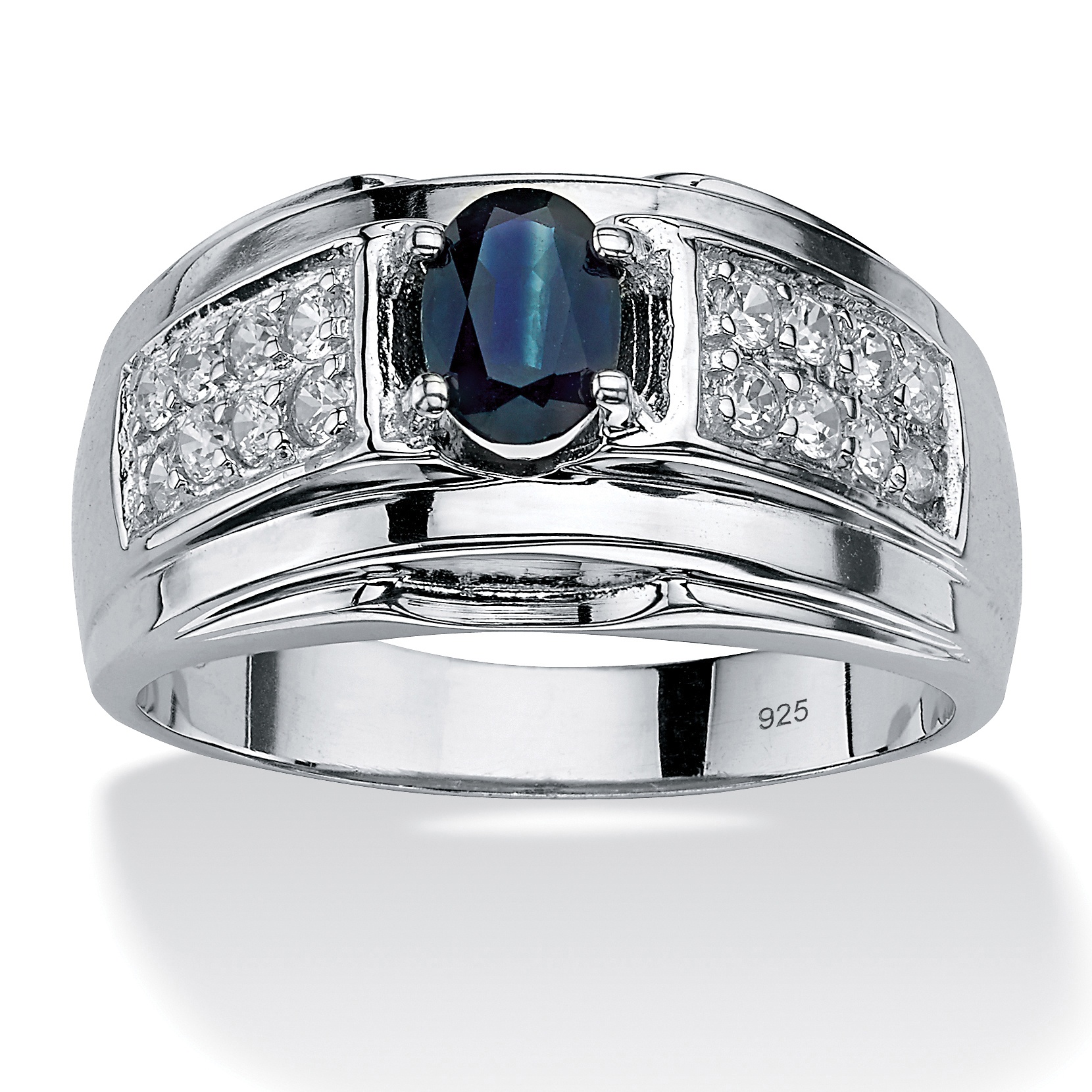 Men's 1.53 TCW Oval-Cut Genuine Midnight Blue Sapphire and Cubic ...