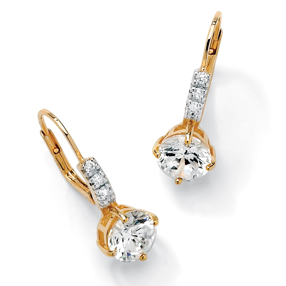 3.12 TCW Round Cubic Zirconia Drop Earrings in 14k Gold over Sterling
