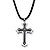 Cross Pendant and Rubber Necklace in Stainless Steel and Black Ion-Plated Stainless Steel 24"-27"-11 at PalmBeach Jewelry