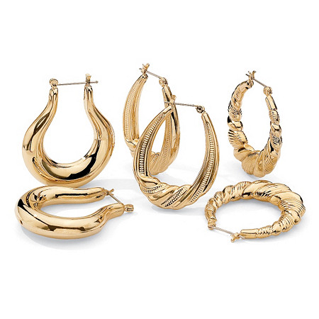 3-Pair Set of Hoop Earrings in Yellow Gold Tone (1") at PalmBeach Jewelry