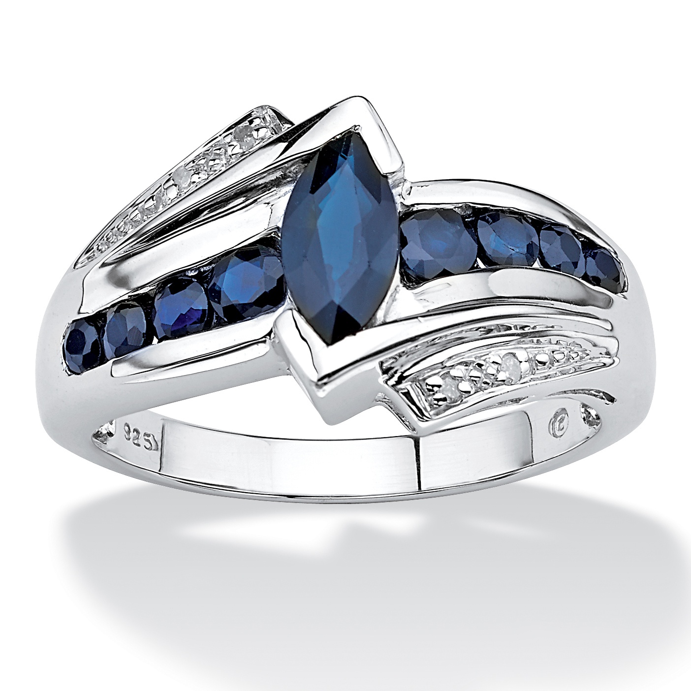 1.28 TCW MarquiseCut Genuine Midnight Blue Sapphire Platinum over