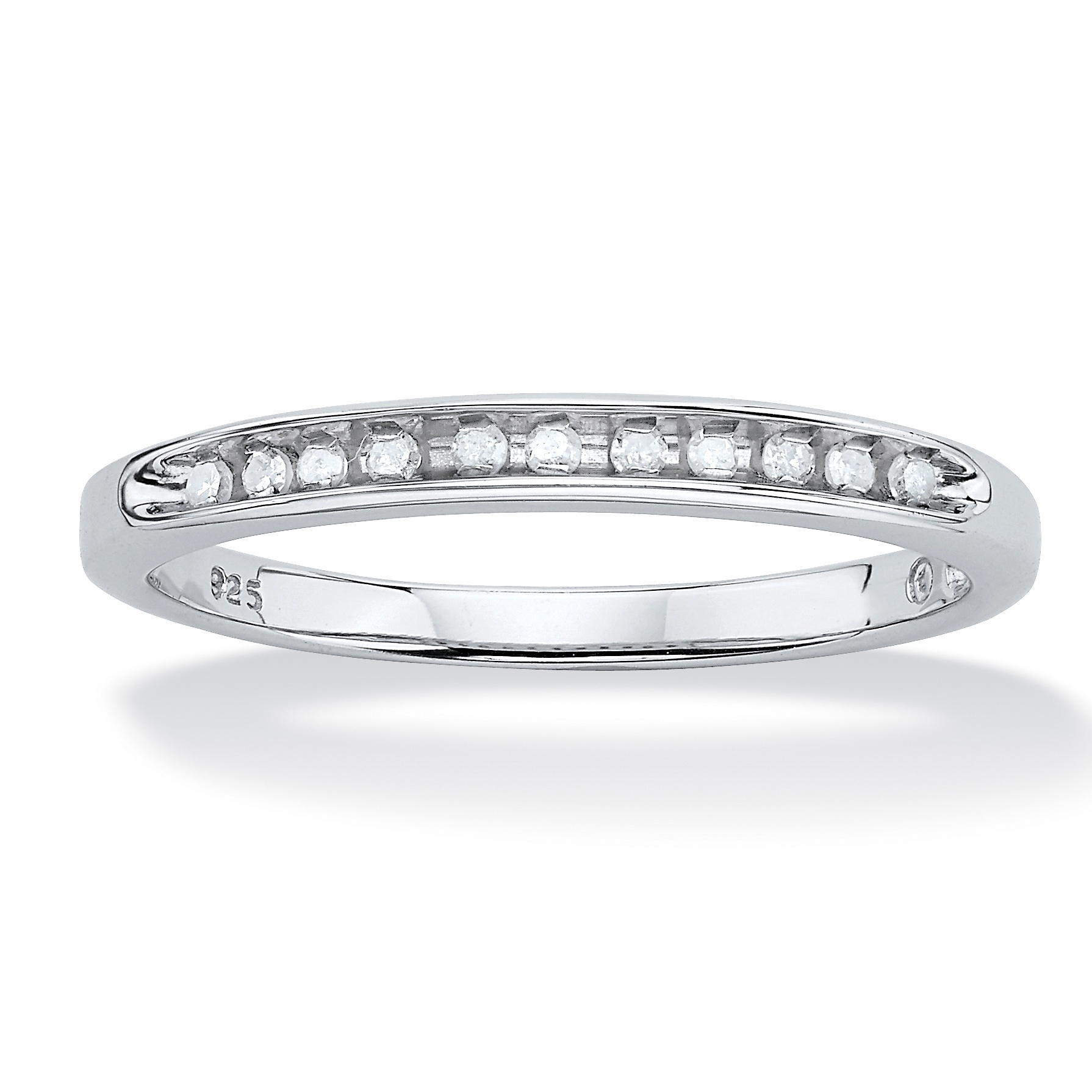 1/10 TCW Round Diamond Platinum over Sterling Silver Anniversary Ring