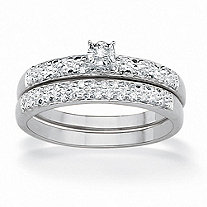 2 Piece 1/7 TCW Round Diamond Pave Bridal Ring Set in Platinum over Sterling Silver