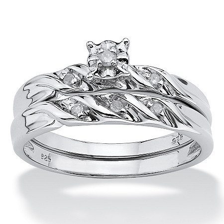 Diamond Accent Platinum over Sterling Silver Bridal Engagement Ring Wedding Band Set at Direct Charge presents PalmBeach