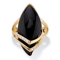 SETA JEWELRY .16 TCW Genuine Onyx and Cubic Zirconia Ring Marquise Ring 18k Gold-Plated