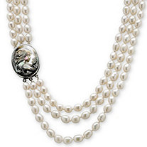 Genuine Cultured Freshwater Pearl and Black Mother-Of-Pearl Cameo Triple-Strand Necklace 28"