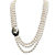 Genuine Cultured Freshwater Pearl and Black Mother-Of-Pearl Cameo Triple-Strand Necklace 28"-15 at PalmBeach Jewelry
