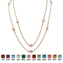 Princess-Cut Simulated Birthstone Station Necklace in Yellow Gold Tone 48