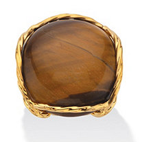 Cabochon-Shaped Genuine Tiger's Eye Gold-Plated Twisted Channel-Set Pillow Ring