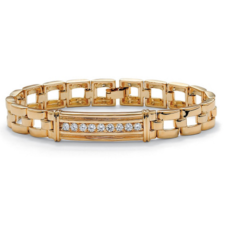 Men's .90 TCW Round Cubic Zirconia Gold-Plated I.D.-Style Bar-Link Bracelet 8" at PalmBeach Jewelry
