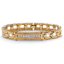 Men's .90 TCW Round Cubic Zirconia Gold-Plated I.D.-Style Bar-Link Bracelet 8