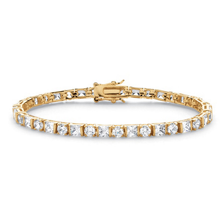 12.40 TCW Round and Princess-Cut Cubic Zirconia Gold-Plated Tennis Bracelet 7 1/4" at PalmBeach Jewelry