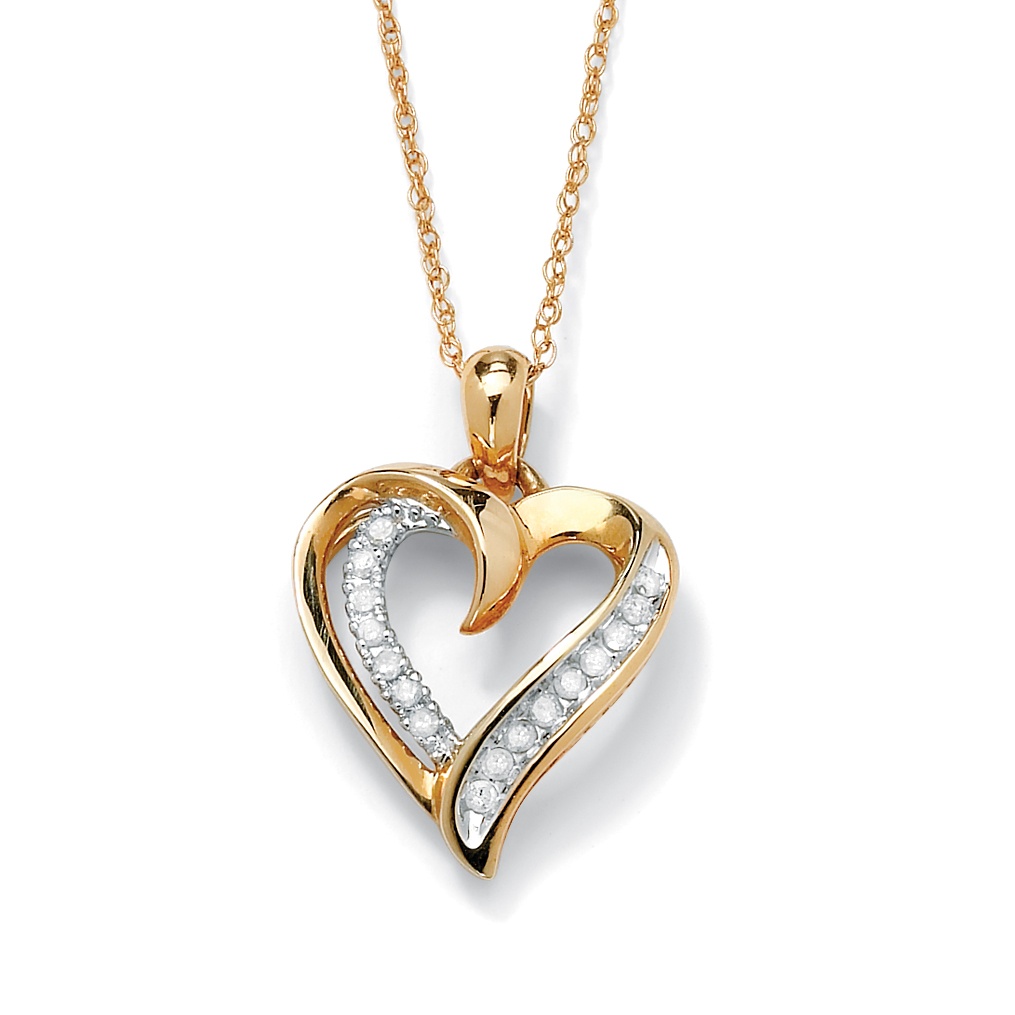 1/10 TCW Round Diamond Heart Pendant Necklace in 10k Gold ...