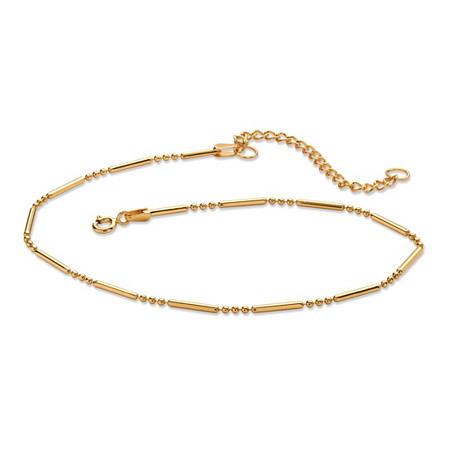 18k Gold over Sterling Silver Bar and Bead Link Ankle Bracelet Adjustable 9"-11" at PalmBeach Jewelry