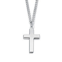 Men's Rhodium-Plated Sterling Silver Cross Pendant and Stainless Steel Curb-Link Chain Necklace 24"