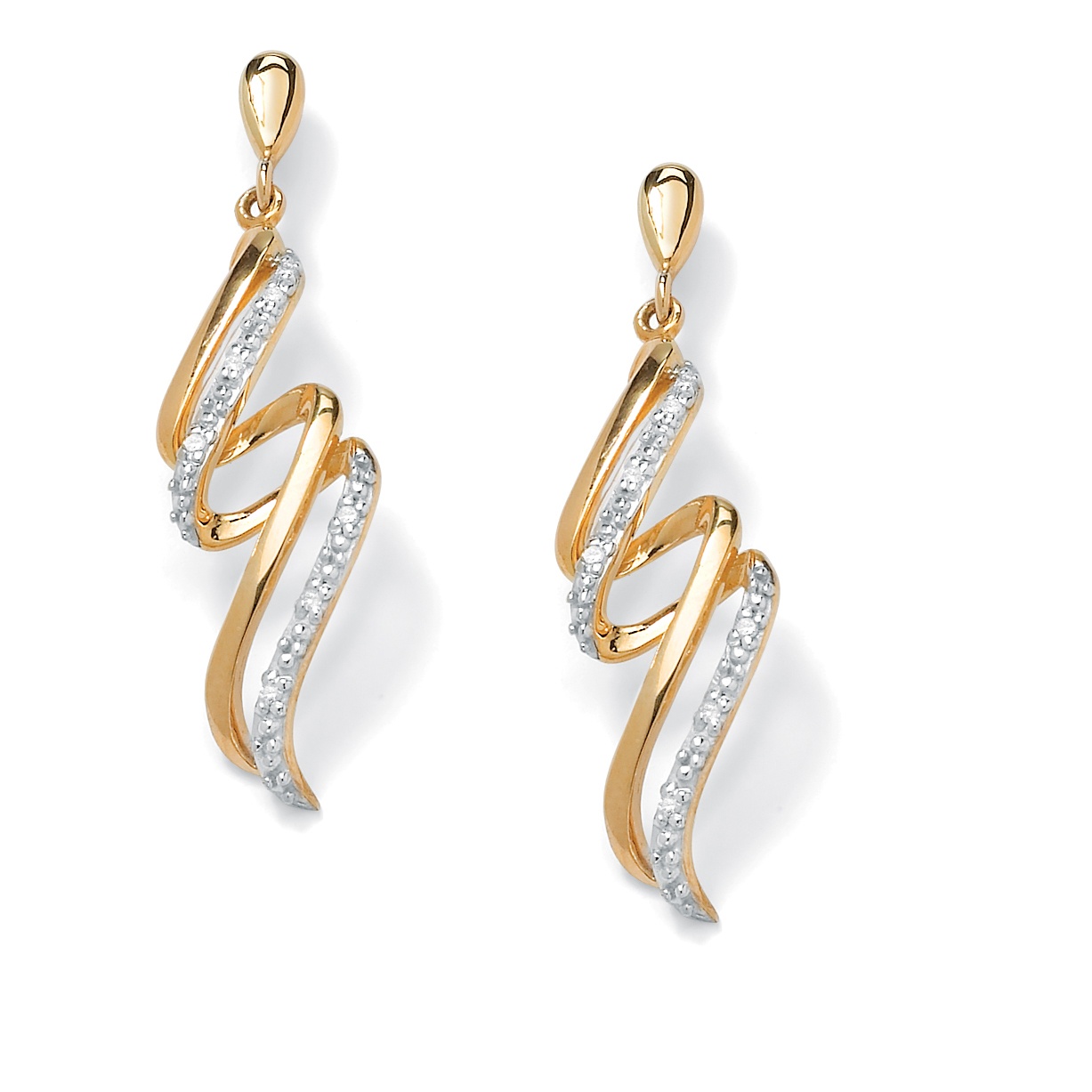 Diamond Accent Spiral Ribbon Drop Earrings in 18k Gold over .925