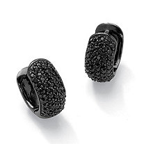 SETA JEWELRY 1.37 TCW Black Cubic Zirconia Black Rhodium-Plated Huggie-Style Hoop Earrings  (1/2