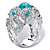 Round Simulated Aquamarine & Cubic Zirconia Cocktail Scrolling Loop Ring in Silvertone-12 at PalmBeach Jewelry