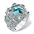 Round Simulated Aquamarine & Cubic Zirconia Cocktail Scrolling Loop Ring in Silvertone-15 at PalmBeach Jewelry