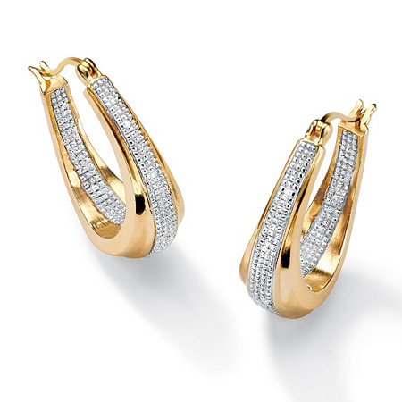 Diamond Accent Gold-Plated Oval-Shaped Inside-Out Hoop Earrings (3/4") at PalmBeach Jewelry