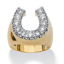 Men's 1.10 TCW Round Cubic Zirconia Gold-Plated Lucky Horseshoe Ring