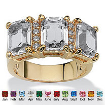 Emerald-Cut Simulated Birthstone and Cubic Zirconia Gold-Plated Ring