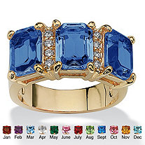 Emerald-Cut Simulated Birthstone and Cubic Zirconia Gold-Plated Ring