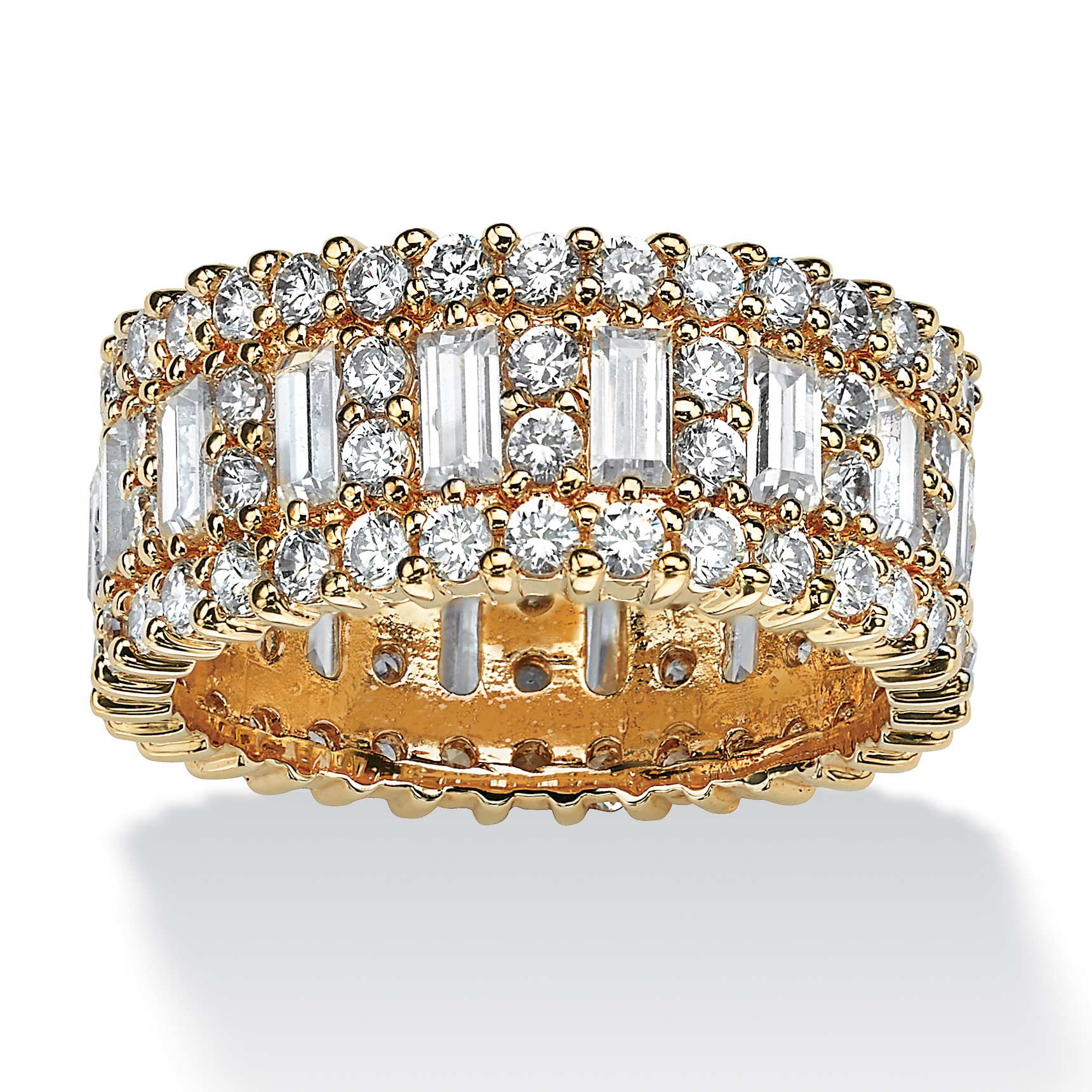 4.80 TCW Emerald-Cut Cubic Zirconia 14k Gold-Plated Eternity Ring at