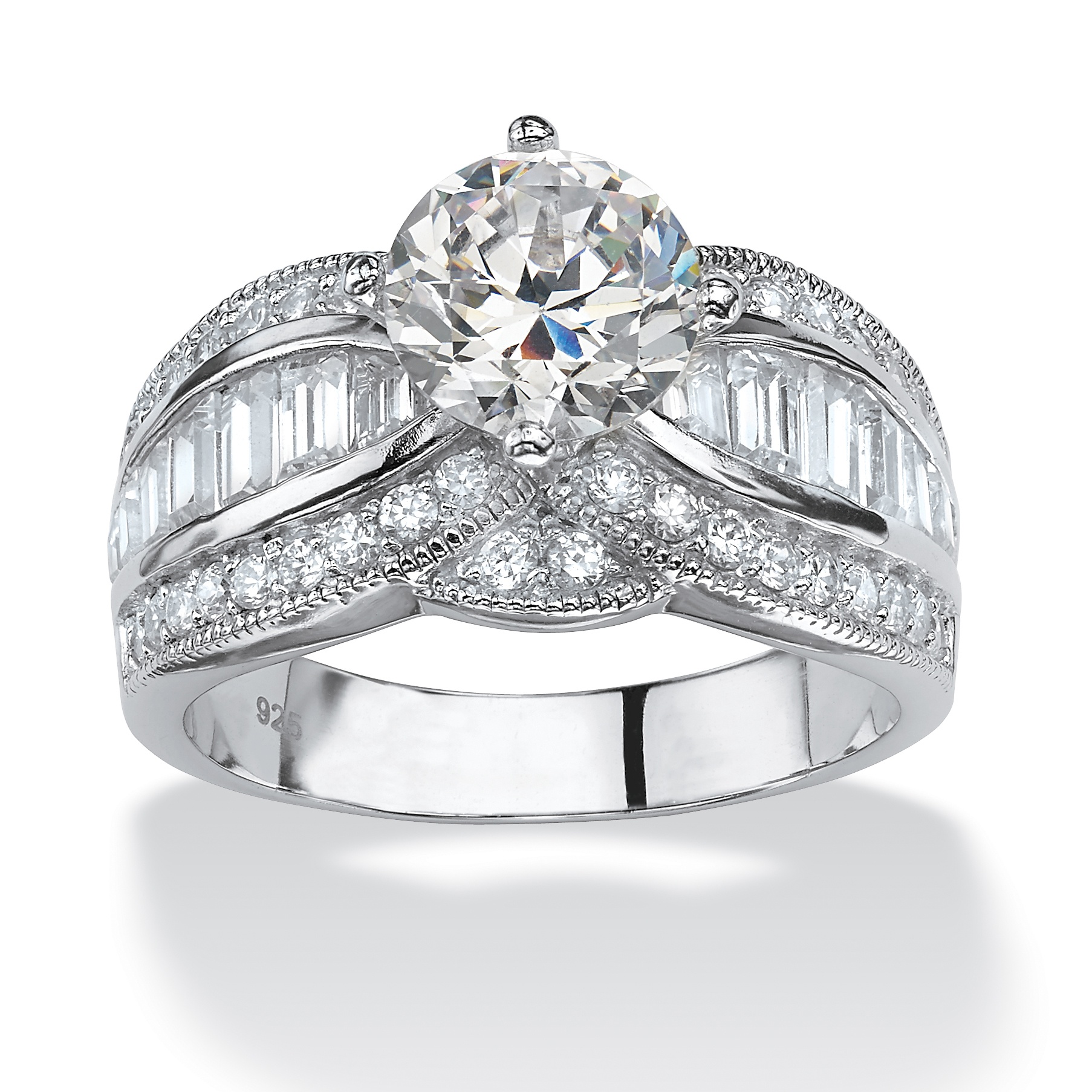 3 84 Tcw Round Cubic Zirconia Platinum Over Sterling Silver Engagement Anniversary Ring At