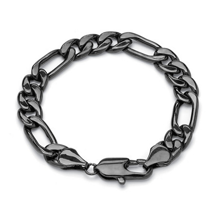 Men's Figaro-Link Chain Bracelet Black Rhodium-Plated 9" (10.5mm) at Direct Charge presents PalmBeach