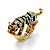 Black and White Crystal Tiger Stretch Ring in Yellow Gold Tone-11 at PalmBeach Jewelry