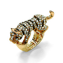 Black and White Crystal Tiger Stretch Ring in Yellow Gold Tone