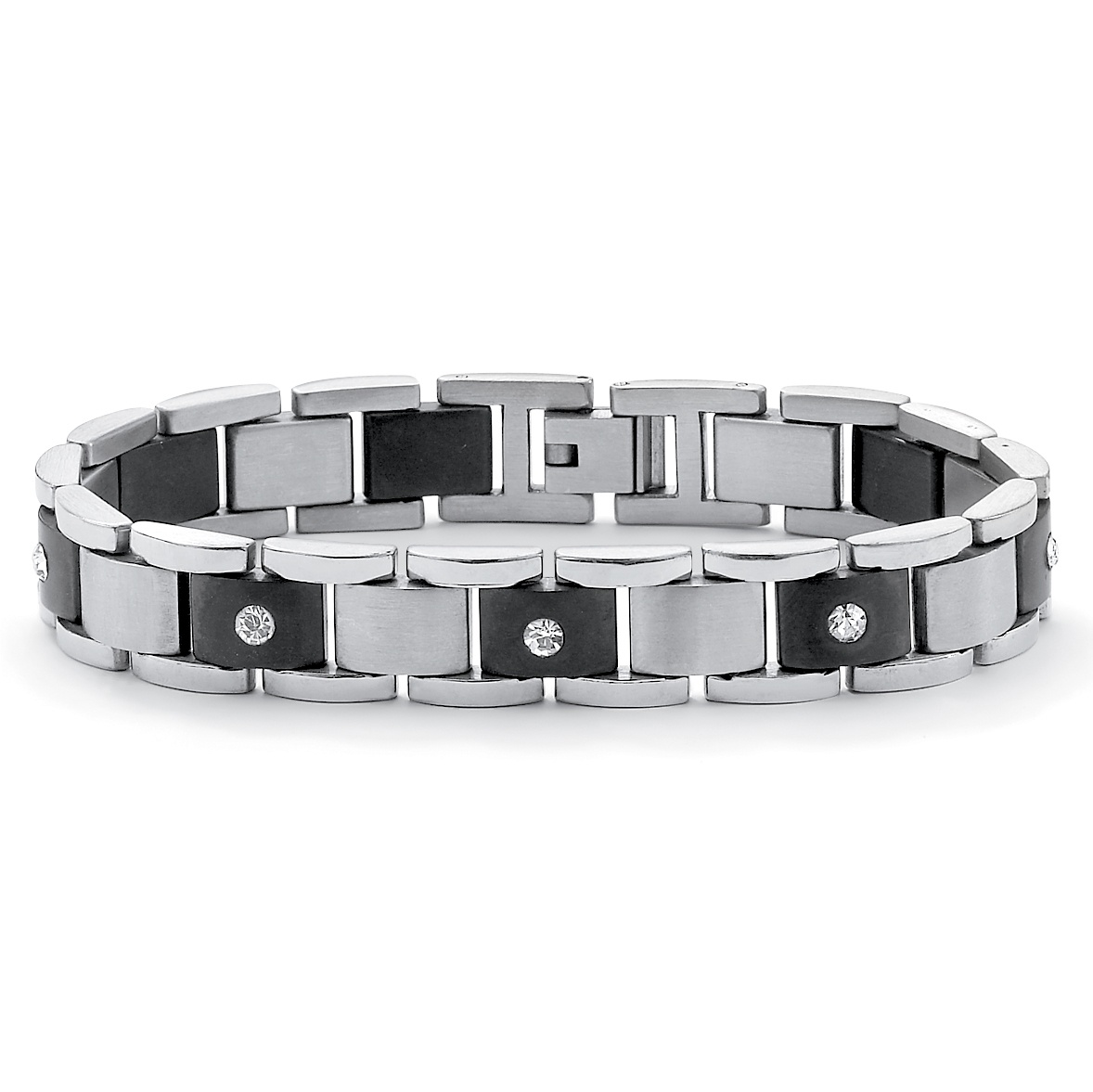 Men's Crystal Accent Bar-Link Bracelet in Black Ion-Plated Stainless ...