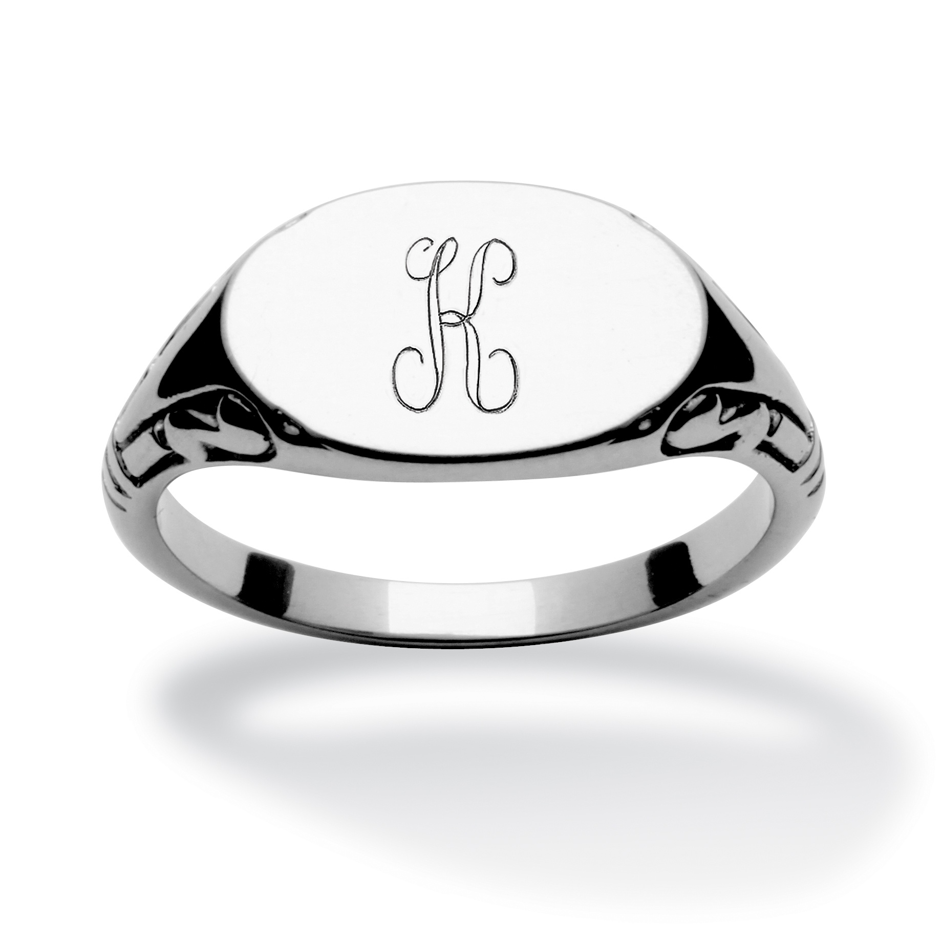 Stainless Steel Personalized I.D. Oval-Shaped Initial Ring at PalmBeach ...