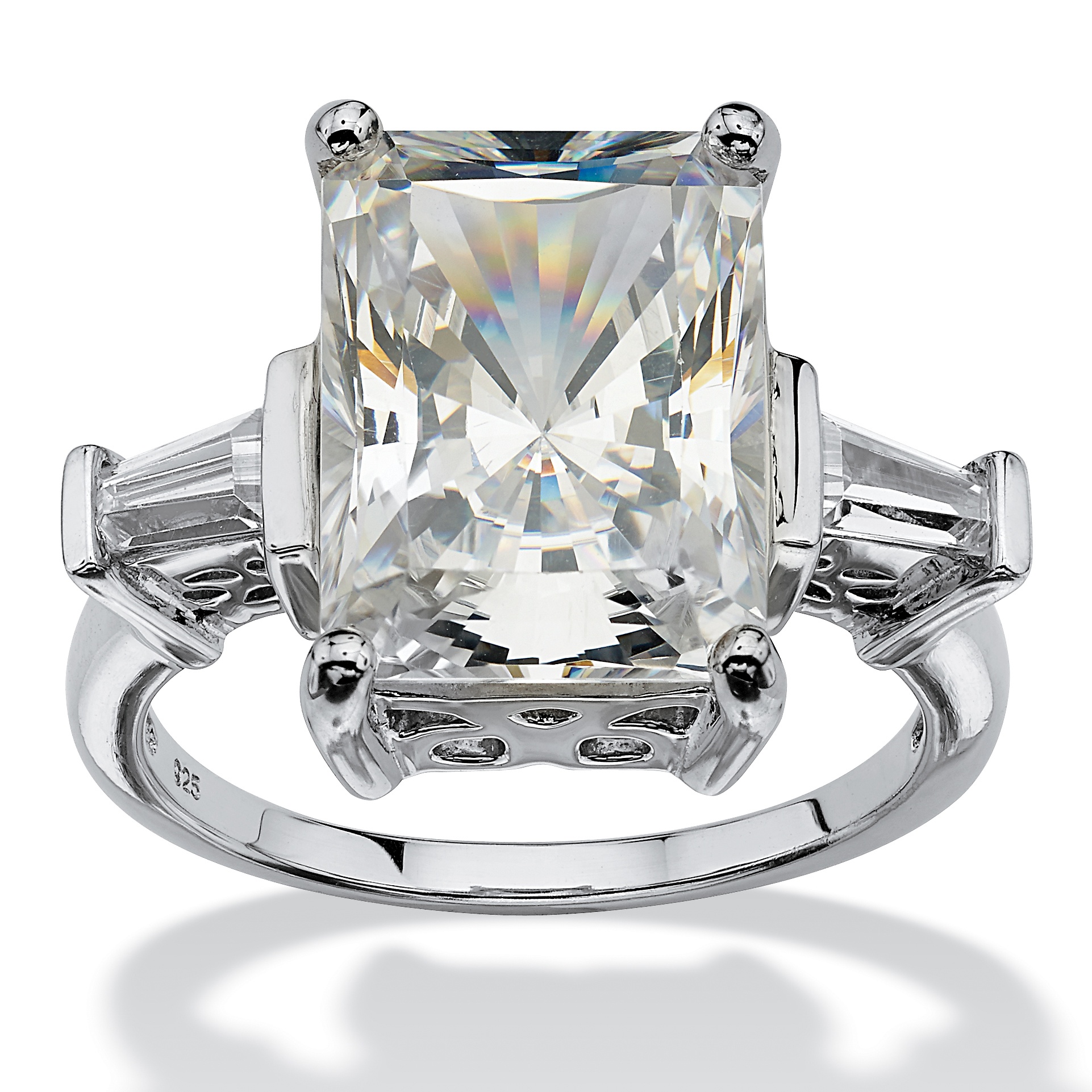 11.93 TCW Emerald-Cut Cubic Zirconia Platinum over Sterling Silver ...