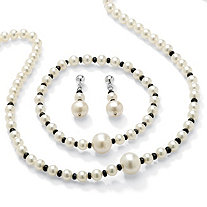 SETA JEWELRY 2.25 TCW Genuine Sapphire and Cultured Freshwater Pearl Necklace, Bracelet and Earrings Set