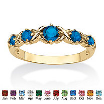 Round Simulated Birthstone Gold-Plated "X & O" Stackable Ring