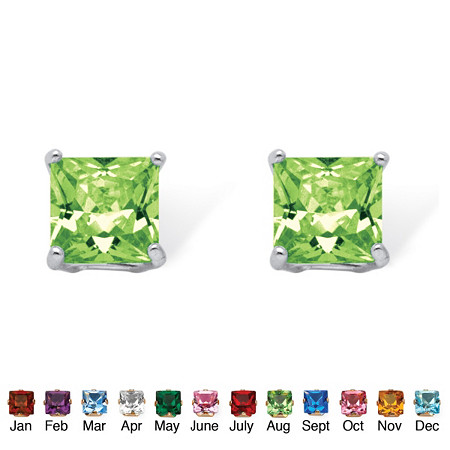 Princess-Cut Simulated Birthstone Stud Earrings in Sterling Silver at PalmBeach Jewelry
