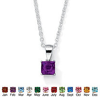 Simulated Princess-Cut Simulated Birthstone Pendant Necklace in Sterling Silver 18"