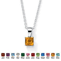 Simulated Princess-Cut Simulated Birthstone Pendant Necklace in Sterling Silver 18"