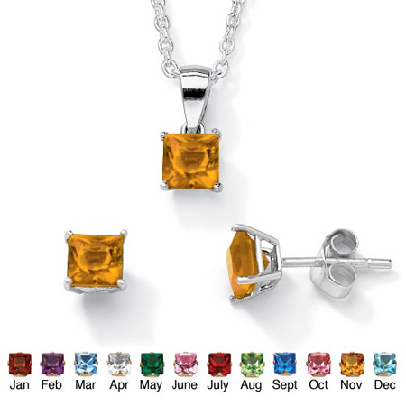 Princess-Cut Simulated Birthstone Jewelry Set in .925 Sterling Silver at PalmBeach Jewelry