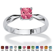 Princess-Cut Simulated Birthstone Solitaire Stack Ring in Sterling Silver