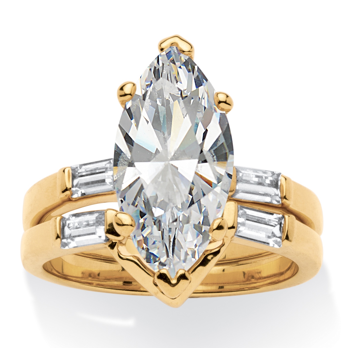 4.42 TCW Marquise-Cut Cubic Zirconia 18k Gold-Plated Bridal Engagement ...