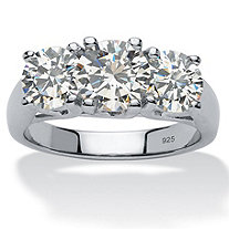4.25 TCW Round Cubic Zirconia Platinum over Sterling Silver Three-Stone Anniversary Ring