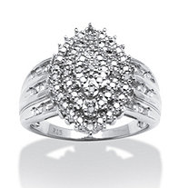 1/3 TCW Round Diamond Platinum over Sterling Silver Marquise-Shaped Cluster Ring