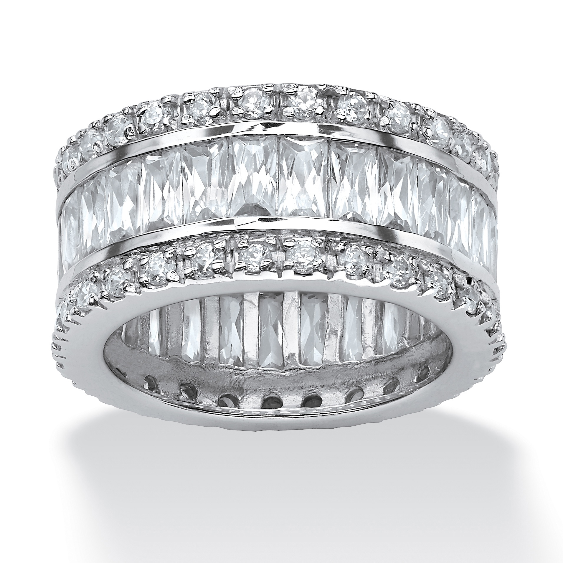 934 Tcw Round And Emerald Cut Cubic Zirconia Eternity Band Ring Platinum Plated At Palmbeach