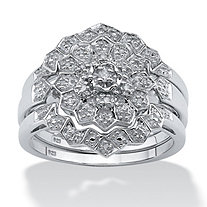 1/7 TCW Round Diamond Platinum over Sterling Silver 3-Piece Bridal Engagement Wedding Ring Set