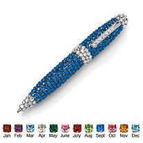 Round Simulated Birthstone and Crystal Pen in Silvertone 4.5"